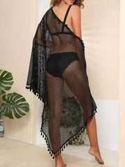 Tassel Openwork Open Front Cover-Up.
