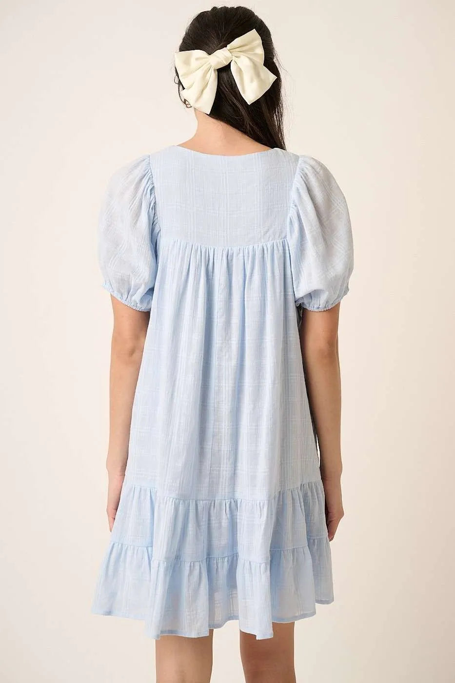 Mittoshop Tassel Tie Plaid Gauze Short Sleeve Mini Dress.