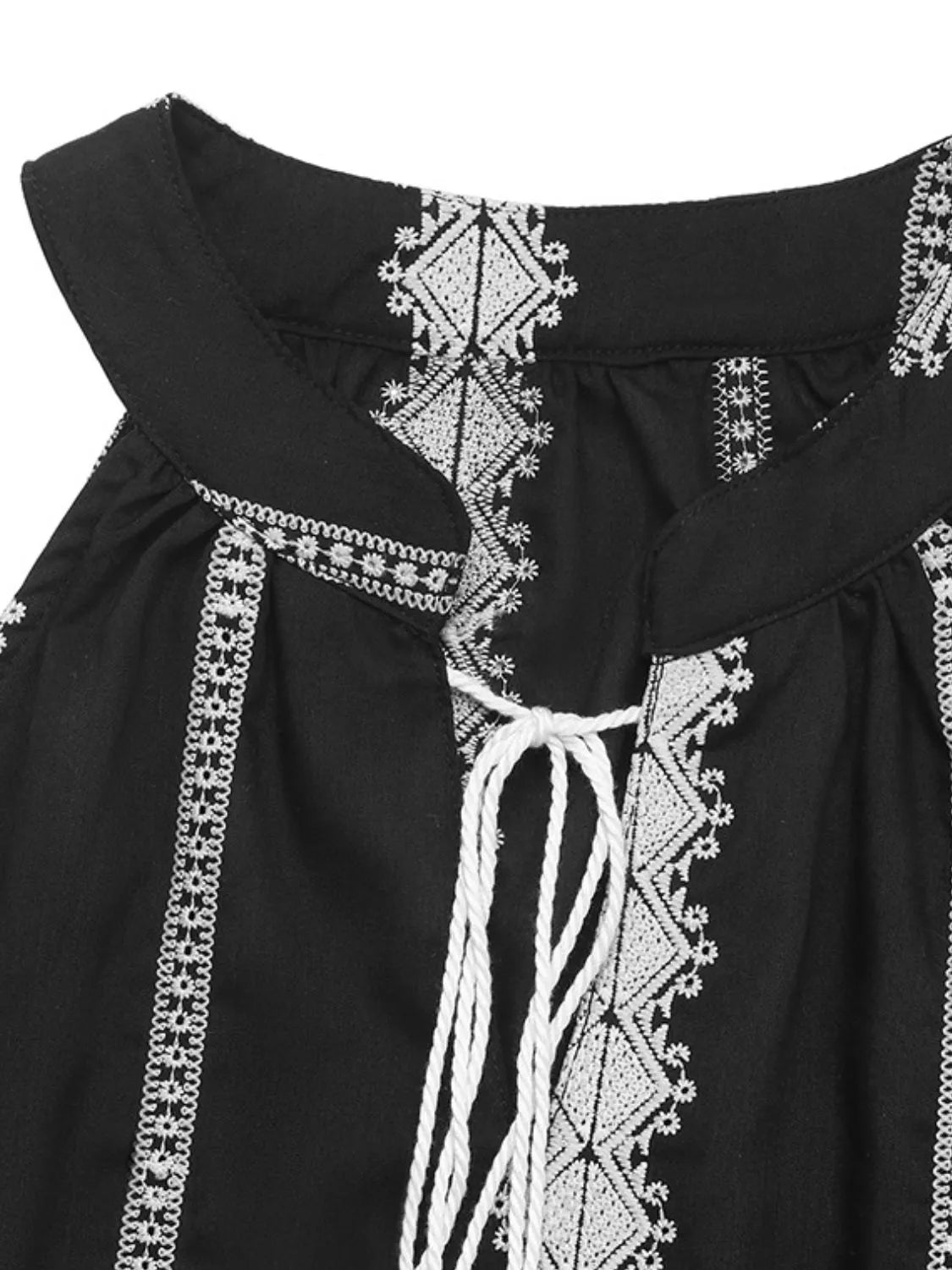 Tassel tied embroidered tank.