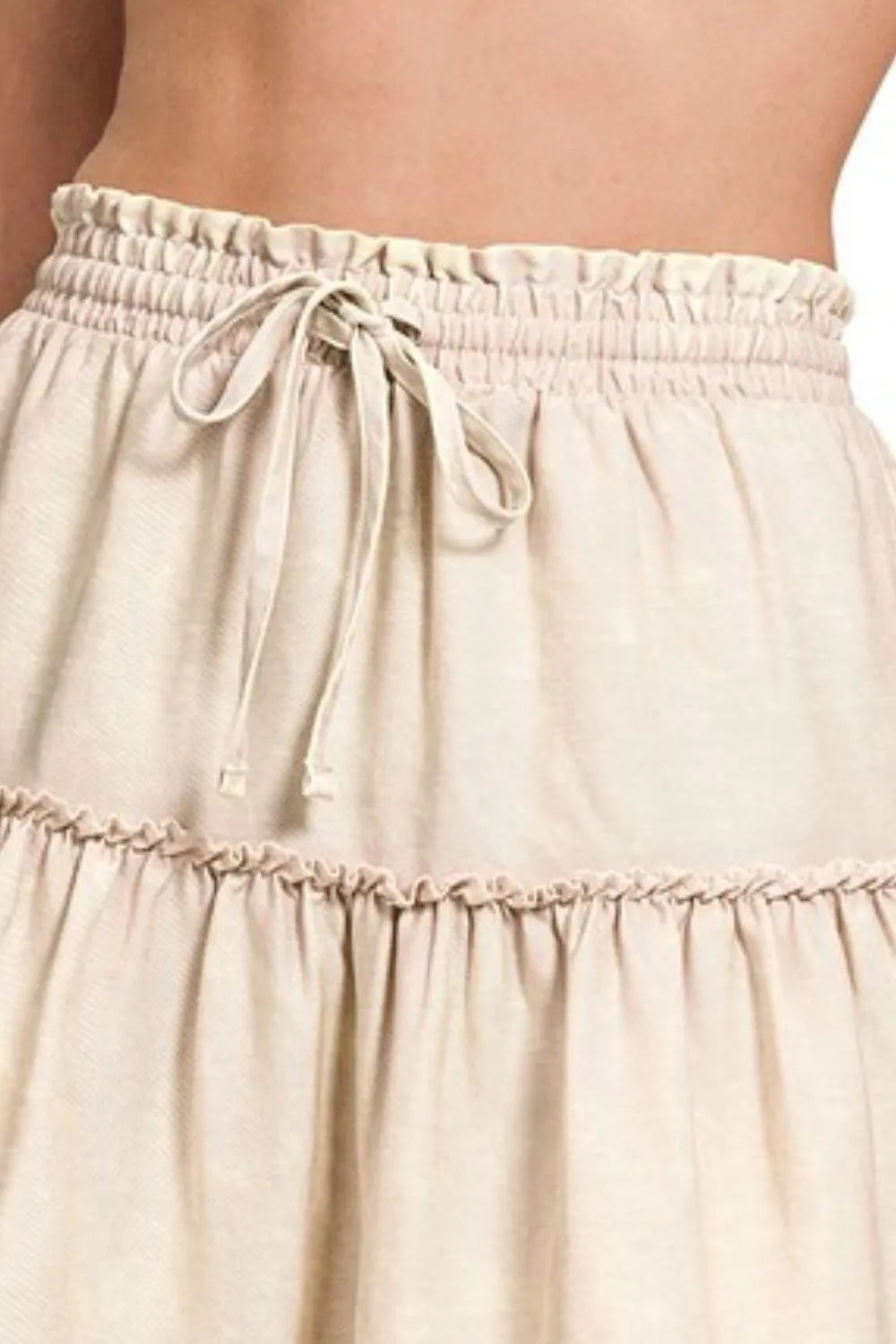 Zenana Tencel Washed Tiered Mini Skirts.