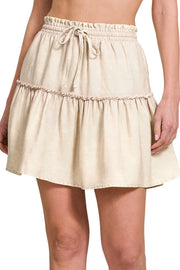 Zenana Tencel Washed Tiered Mini Skirts.