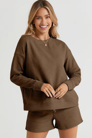 Women's texture long sleeve top and drawstring shorts set with pockets