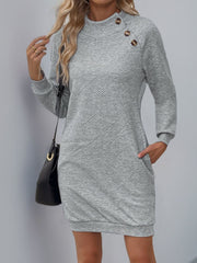 Perfee Texture Mock Neck Long Sleeve Mini Dress.
