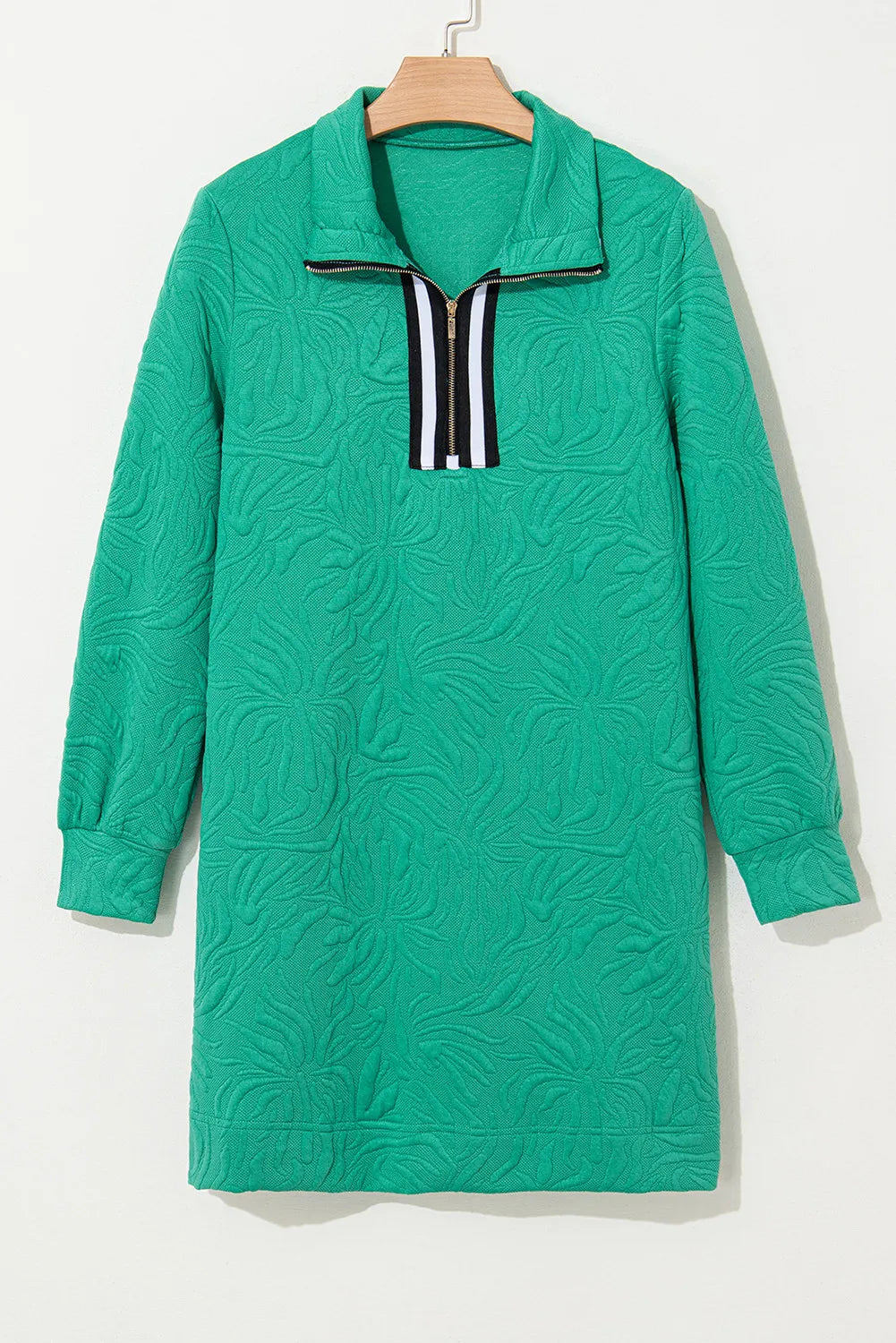 Texture Quarter Zip Long Sleeve Mini Dress.