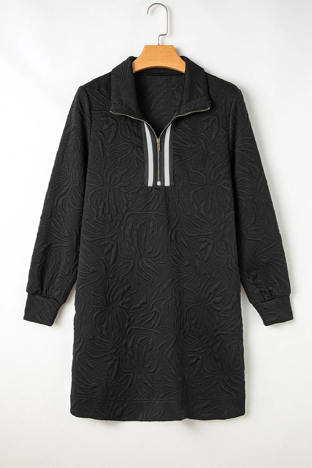 Texture Quarter Zip Long Sleeve Mini Dress.