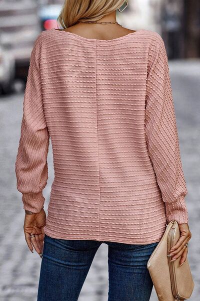 Texture Round Neck Long Sleeve Top.