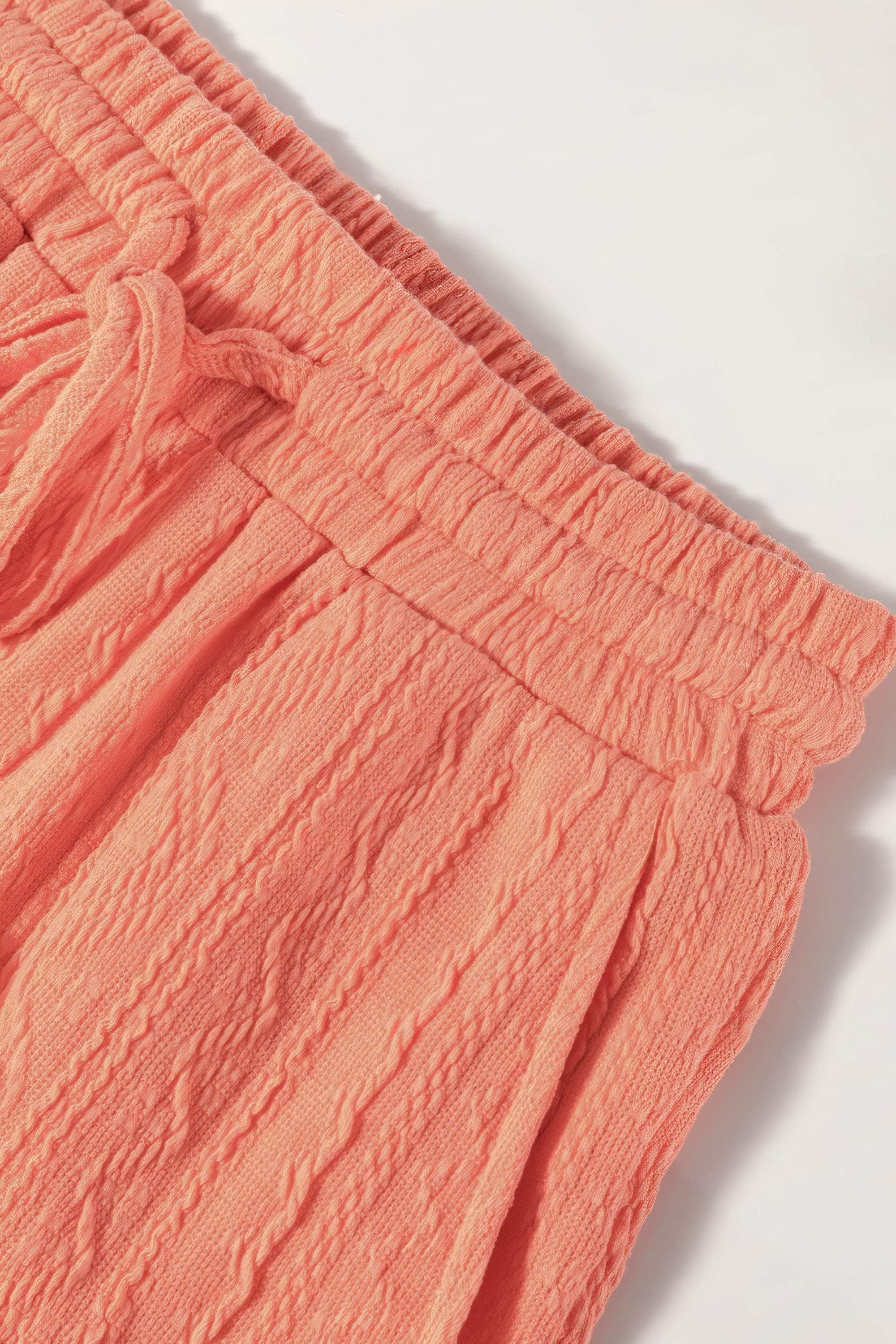Women's texture short sleeve top and shorts set with drawstring and pockets