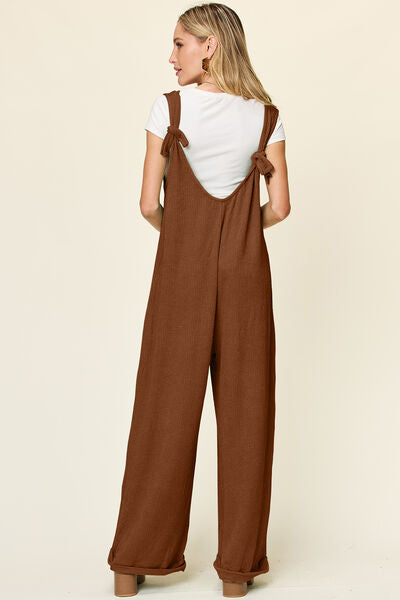 Texture Sleeveless Wide Leg Jumpsuit with Pockets.