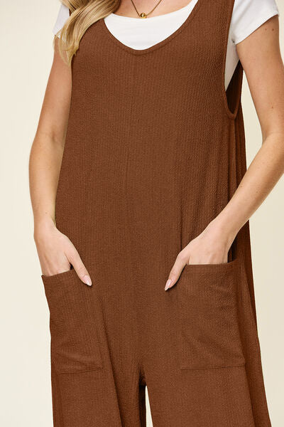 Texture Sleeveless Wide Leg Jumpsuit with Pockets.
