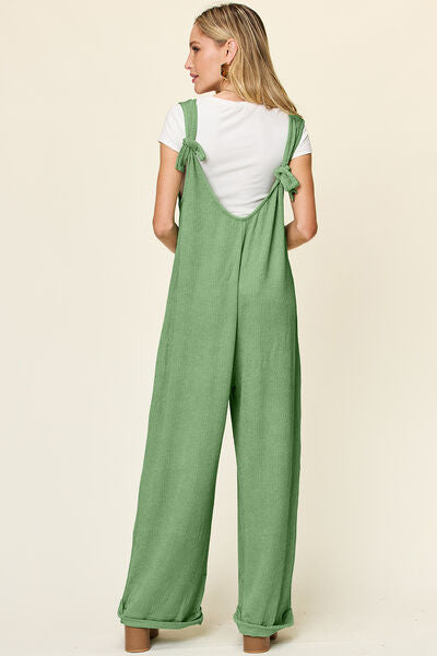 Texture Sleeveless Wide Leg Jumpsuit with Pockets.