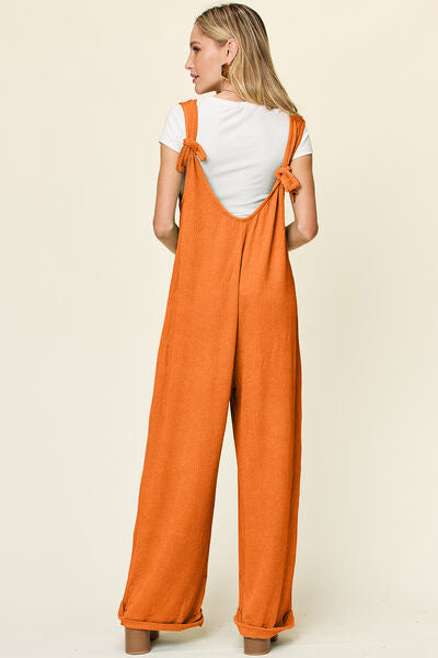 Texture Sleeveless Wide Leg Jumpsuit with Pockets.