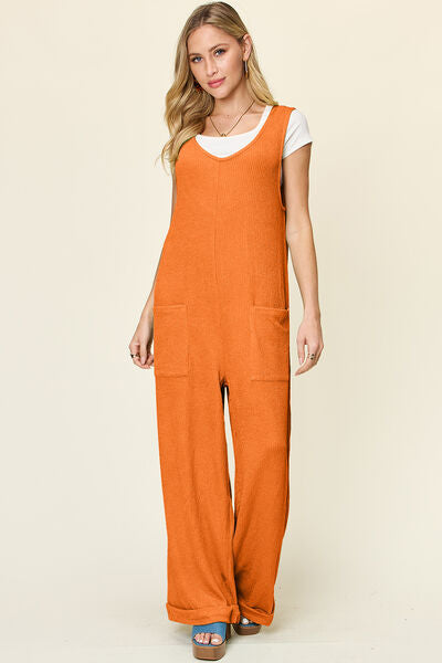Knotted Wide Strap Wide Leg Overalls with Pockets.