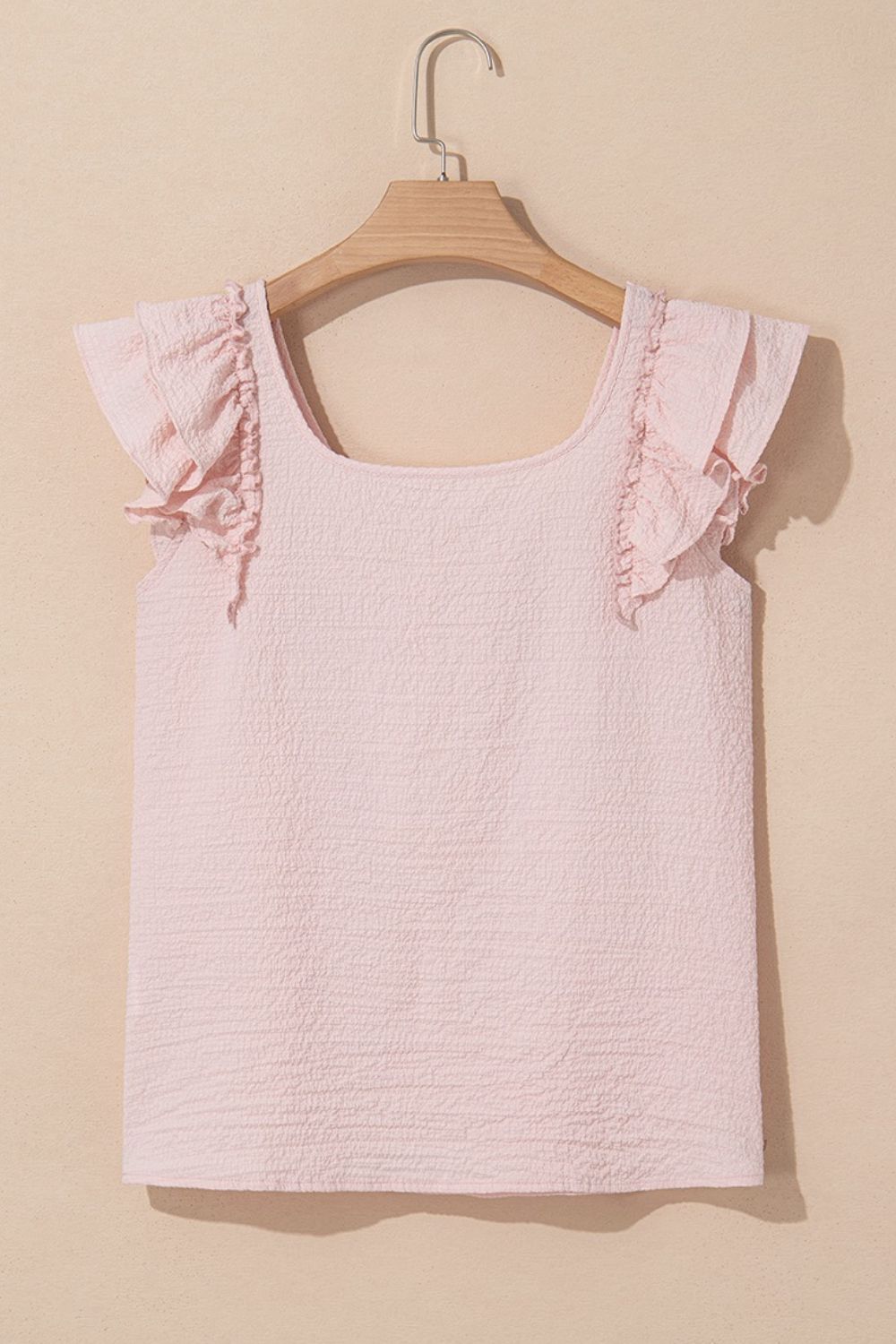 Textured Bow Knot Frilled Butterfly Sleeve Blouse.