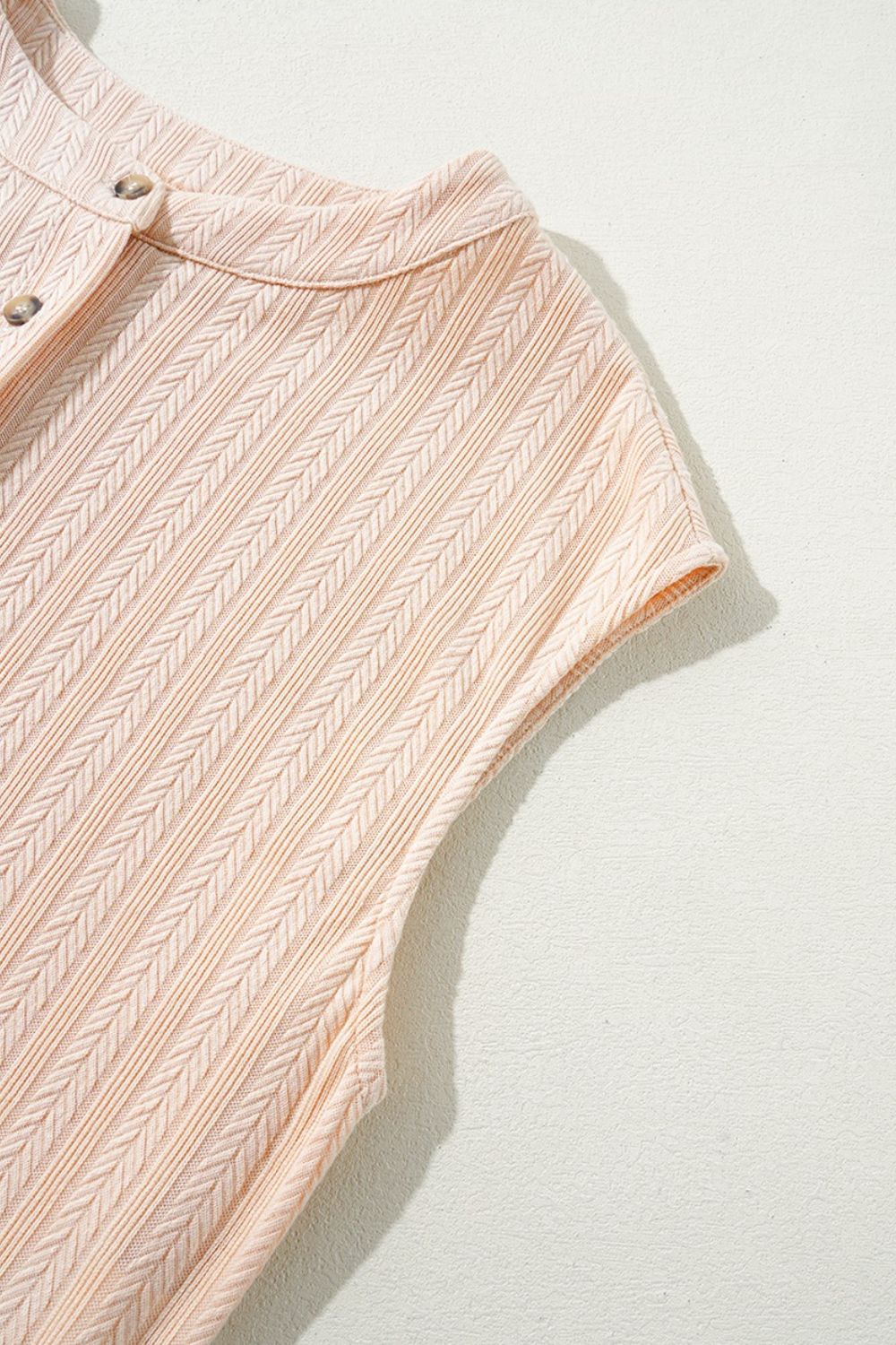 Textured Button Front Wide Leg Cap Sleeve Jumpsuit.