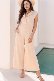 Stripe Chest Pockets Tie Waist Romper with Buttons.