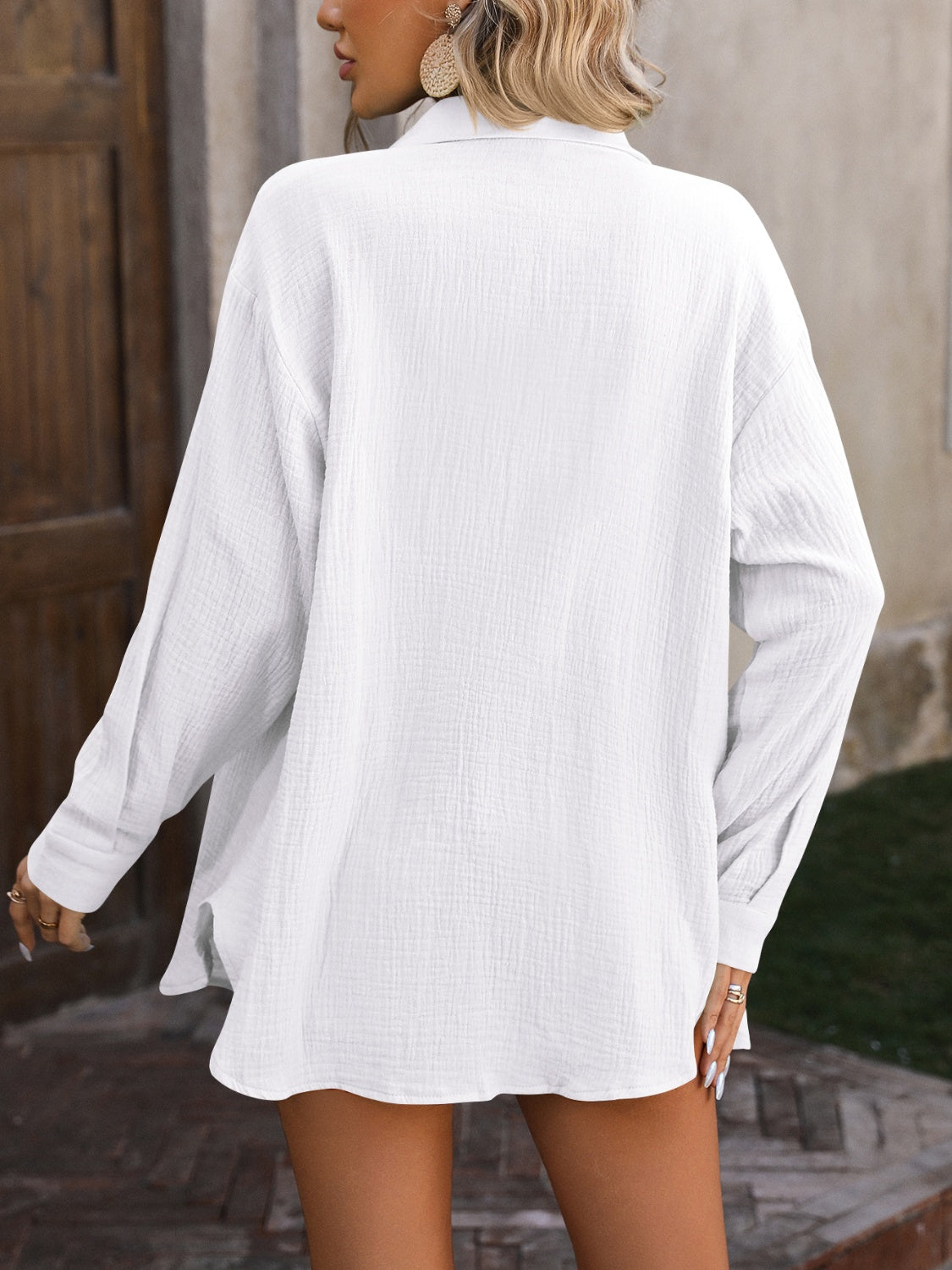Mandy Textured Button Up Dropped Shoulder Shirt.