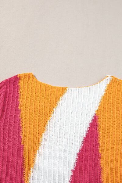 Textured Color Block Short Sleeve Sweater.