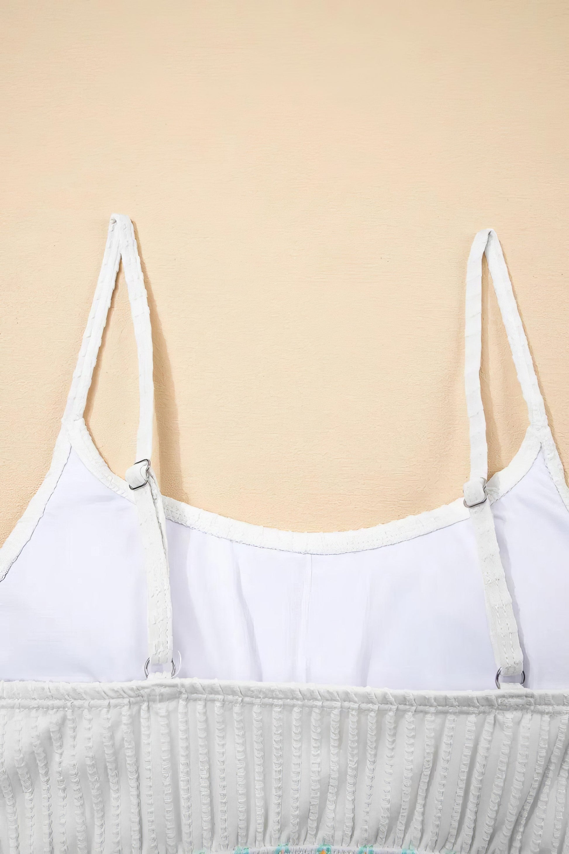 Textured contrast banding high-waist bikini swimsuit with removable padding.