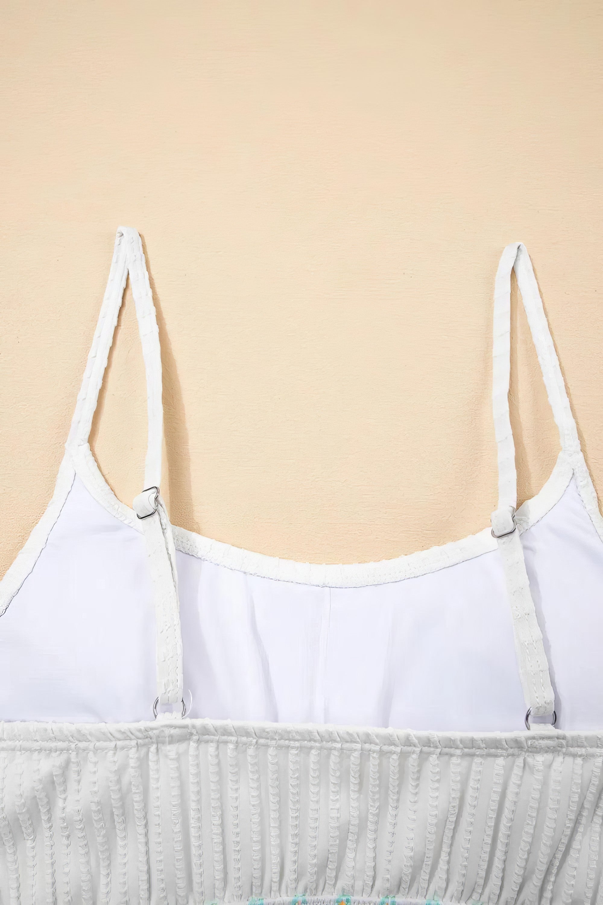 Textured contrast banding high-waist bikini swimsuit with removable padding.