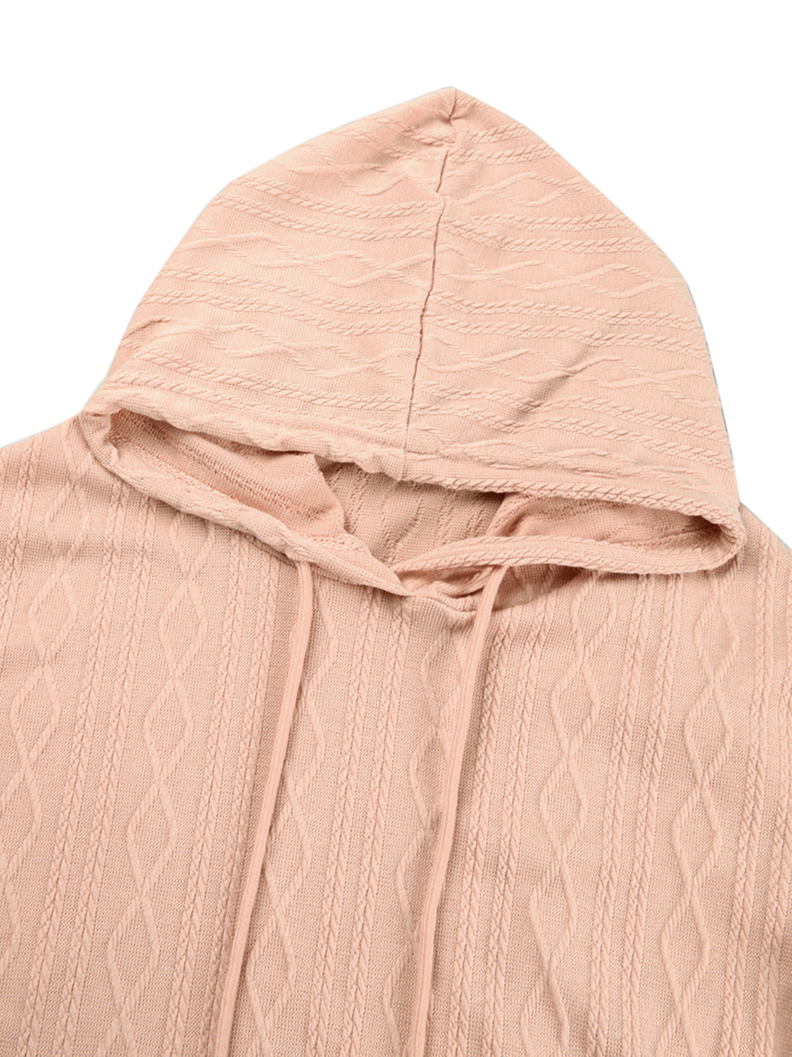 Textured Drawstring Long Sleeve Hooded Dress.