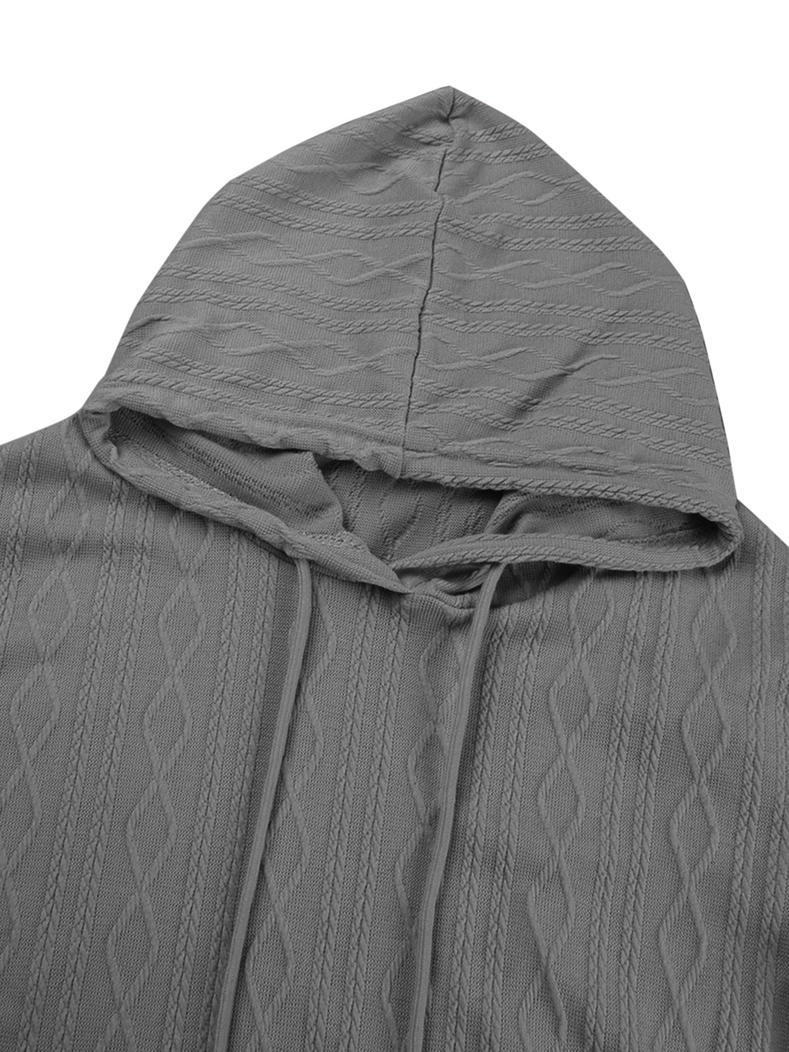 Textured Drawstring Long Sleeve Hooded Dress.