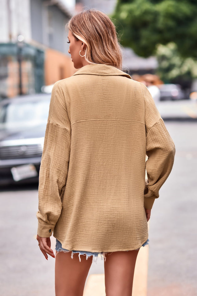 Textured Dropped Shoulder Longline Shirt.