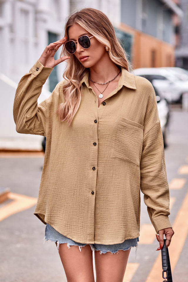 Textured Dropped Shoulder Longline Shirt.