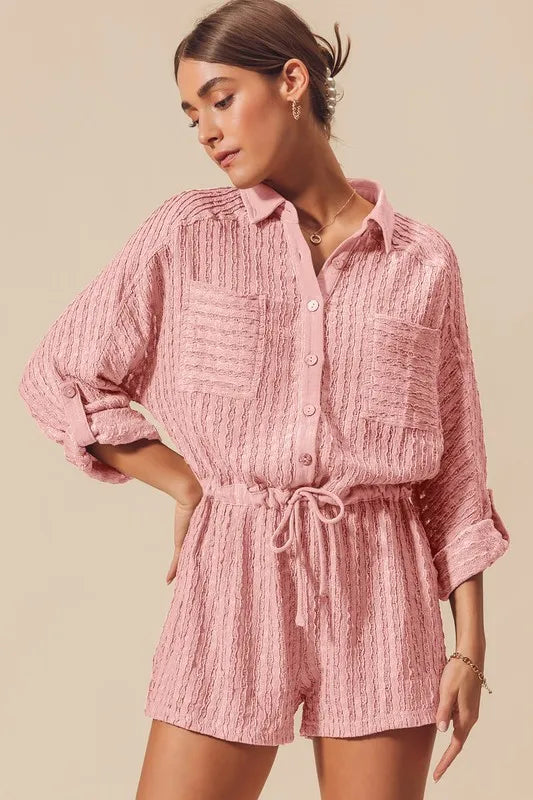 Star Print Crinkle Textured Kimono Ruffle Sleeve Romper.