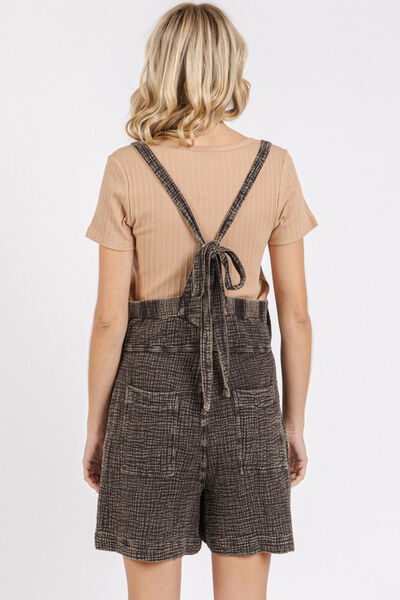 Textured Knotted Wide Strap Overalls with Pockets.