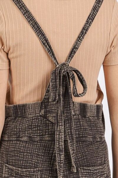 Textured Knotted Wide Strap Overalls with Pockets.
