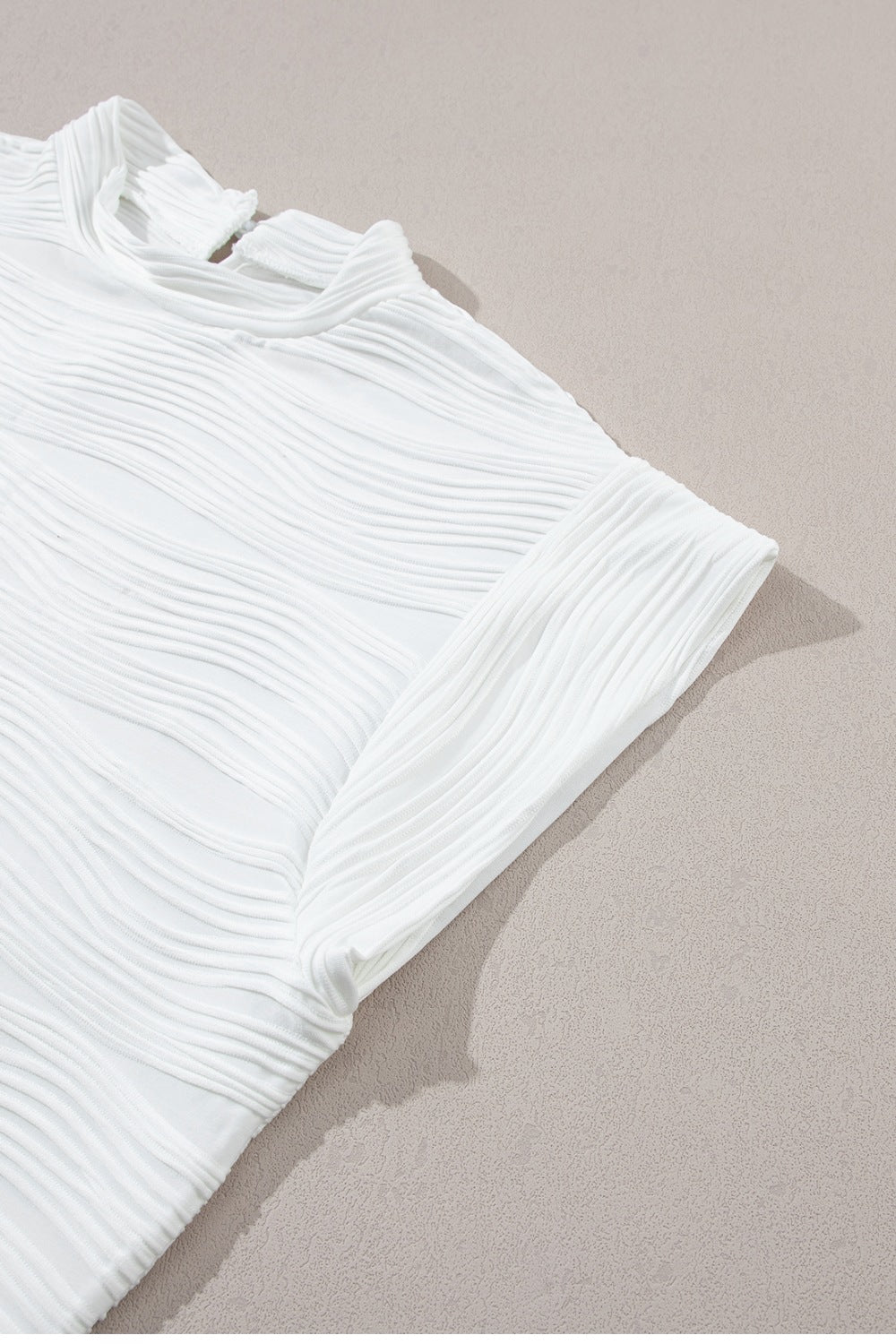 Textured Mock Neck Cap Sleeve Top.