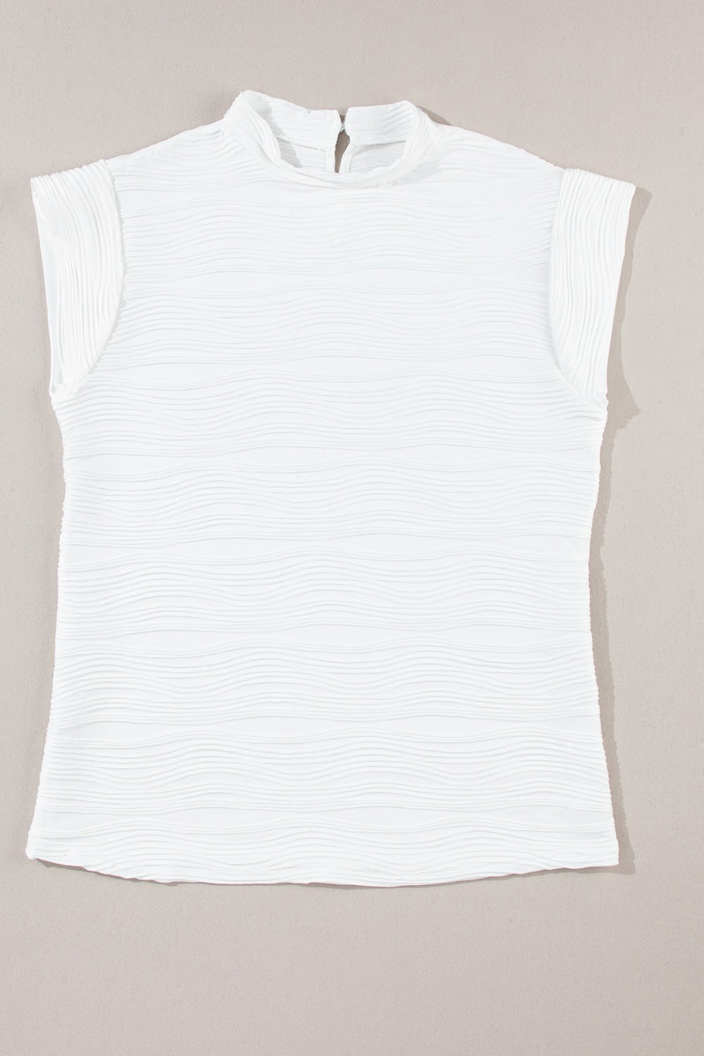 Textured Mock Neck Cap Sleeve Top.
