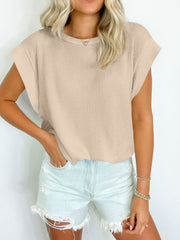 Lovelet Textured Round Neck Cap Sleeve Blouse.