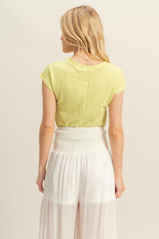 Textured Round Neck Cap Sleeve Knit Top