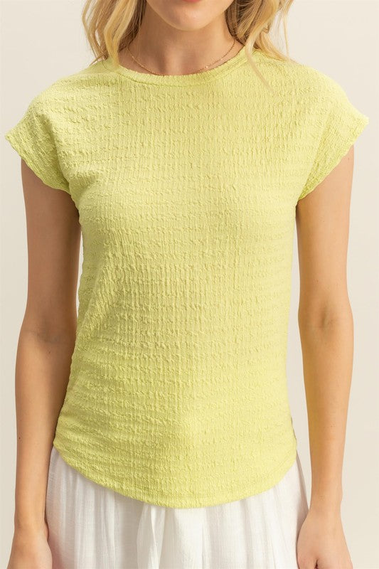 Textured Round Neck Cap Sleeve Knit Top