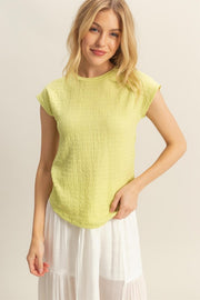 Textured Round Neck Cap Sleeve Knit Top