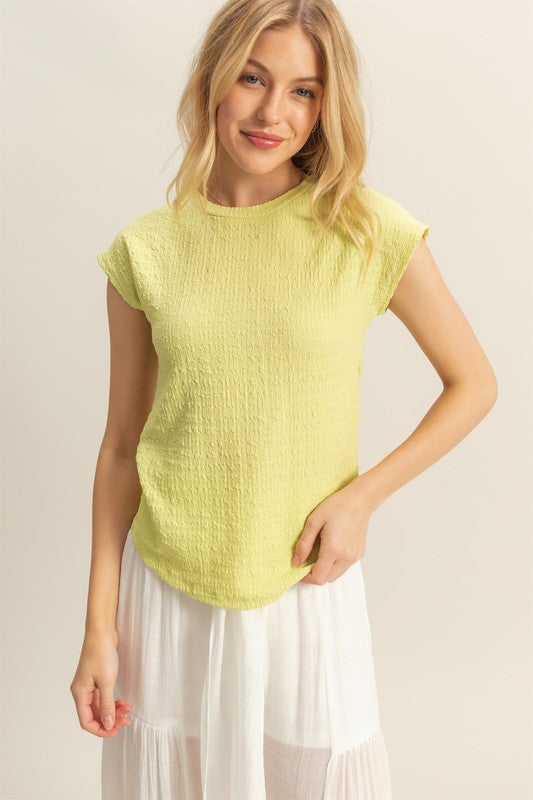 Textured Round Neck Cap Sleeve Knit Top