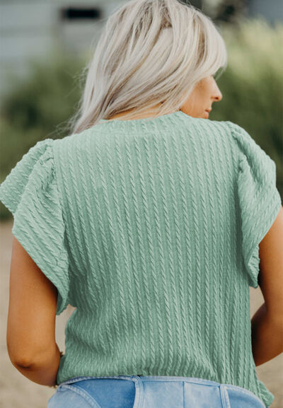 Textured Round Neck Flounce Sleeve Blouse.