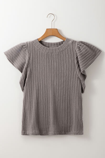 Textured Round Neck Flounce Sleeve Blouse.