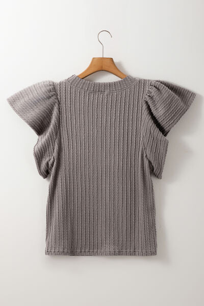 Textured Round Neck Flounce Sleeve Blouse.