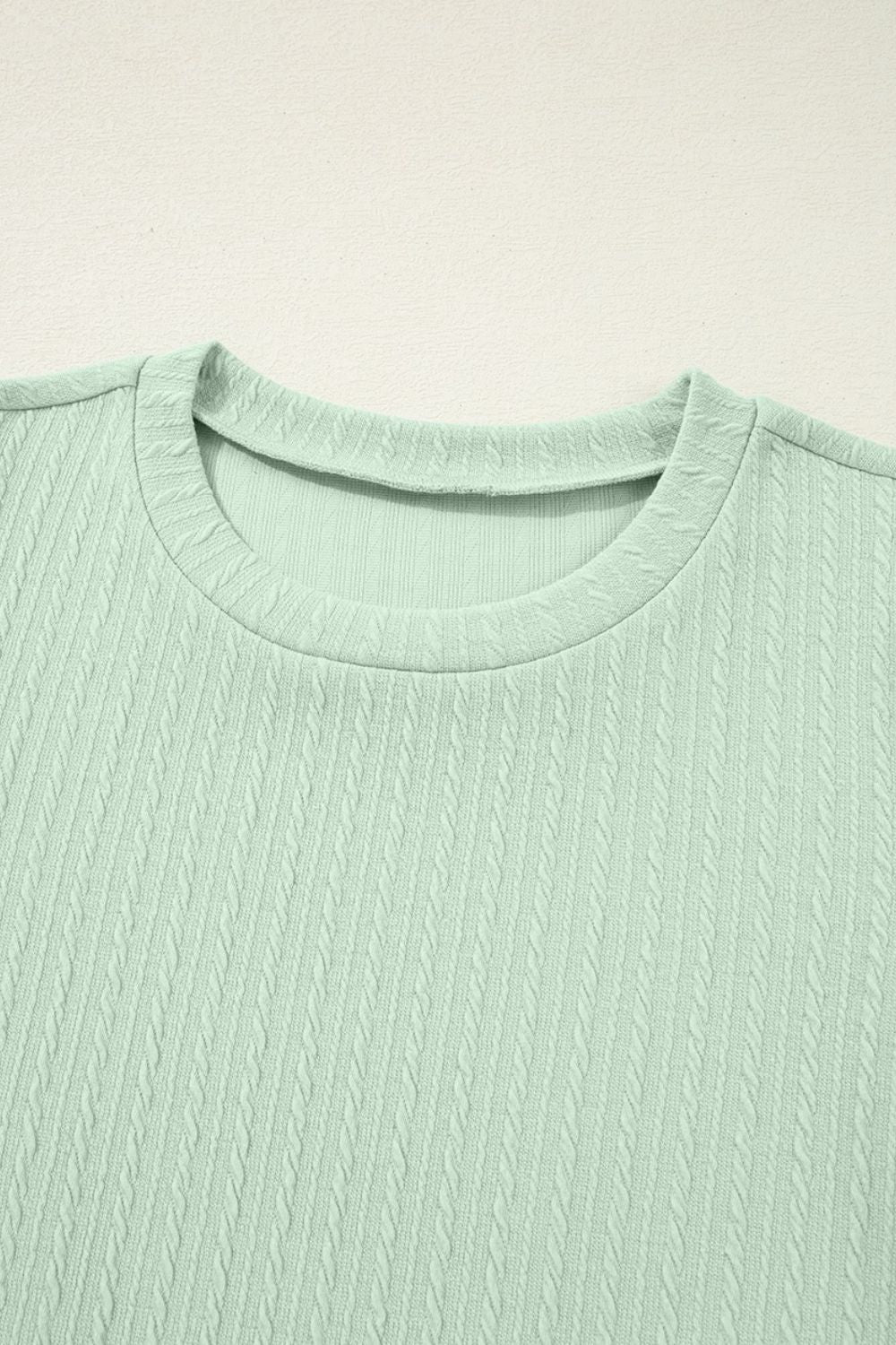 Textured Round Neck Short Puff Sleeve Top.