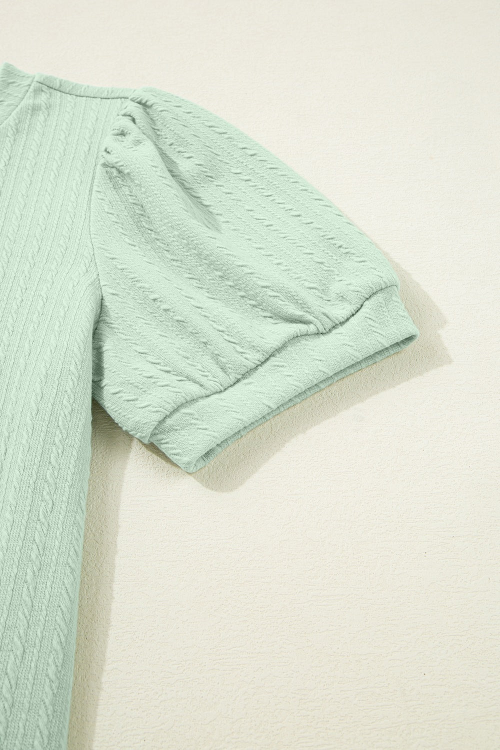 Textured Round Neck Short Puff Sleeve Top.