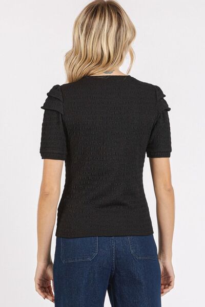 Mittoshop Textured Round Neck Short Sleeve Blouse.