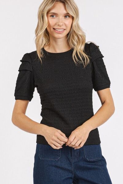 Mittoshop Textured Round Neck Short Sleeve Blouse.