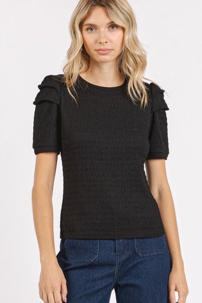 Mittoshop Textured Round Neck Short Sleeve Blouse.