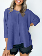 Lovelet Textured Round Neck Three-Quarter Sleeve Blouse.