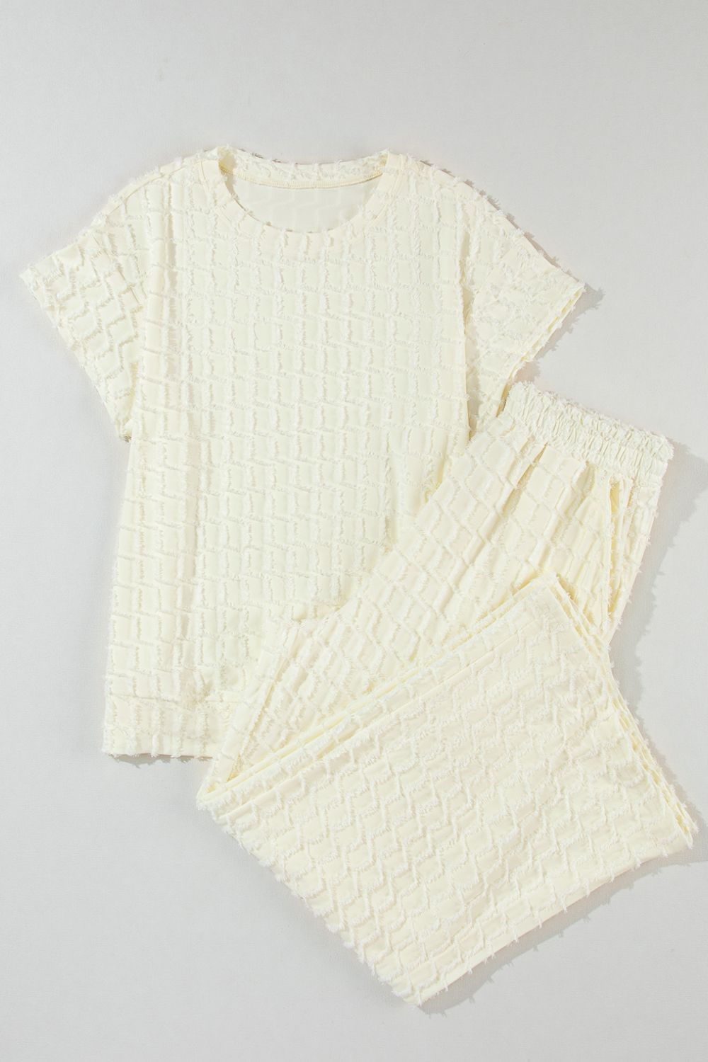 Textured Round Neck Top and Pants Set.
