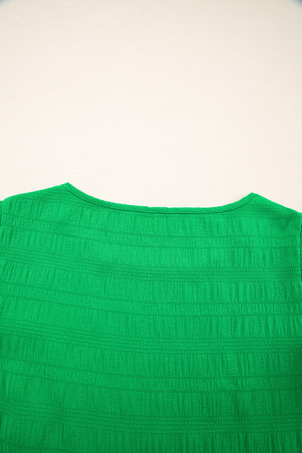 Textured Ruffled Sleeve Round Neck Top.
