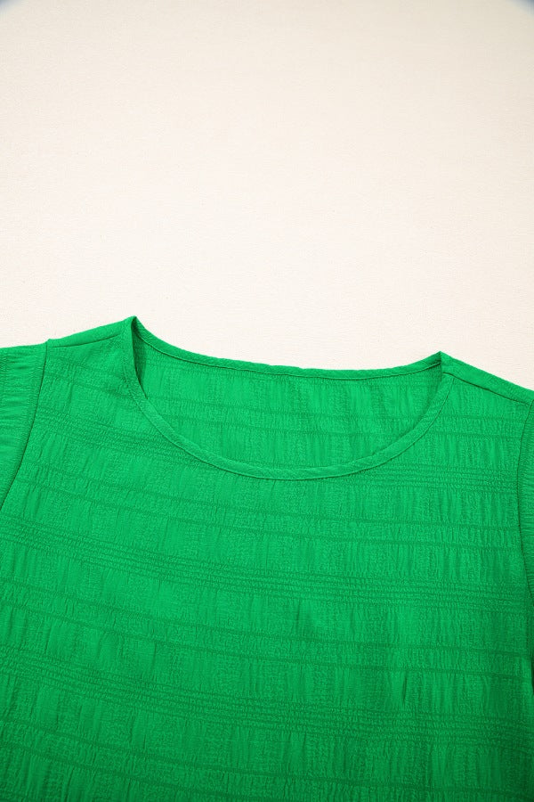 Textured Ruffled Sleeve Round Neck Top.