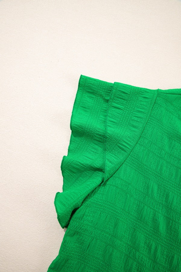 Textured Ruffled Sleeve Round Neck Top.